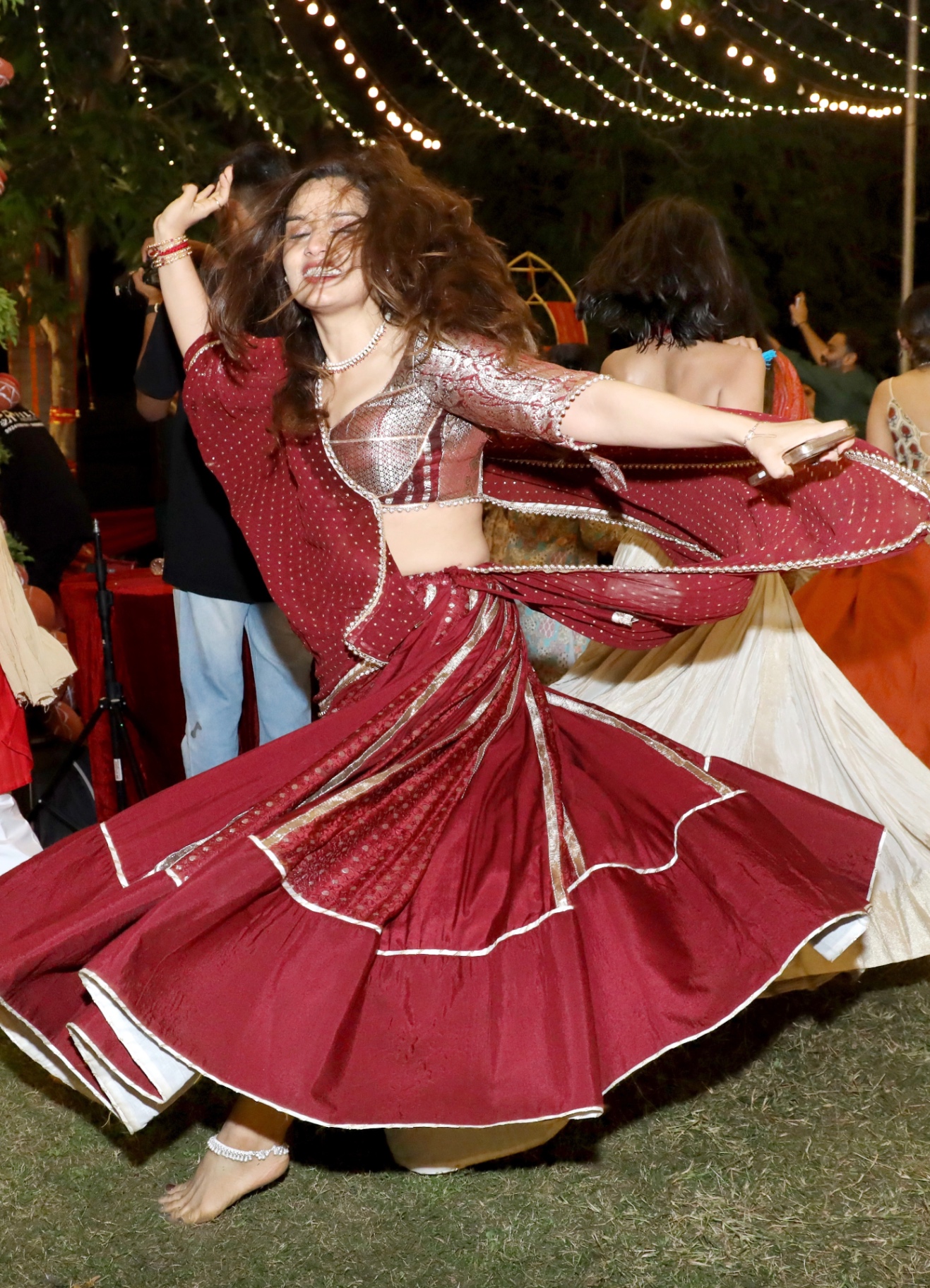 Hair flying mid-spin